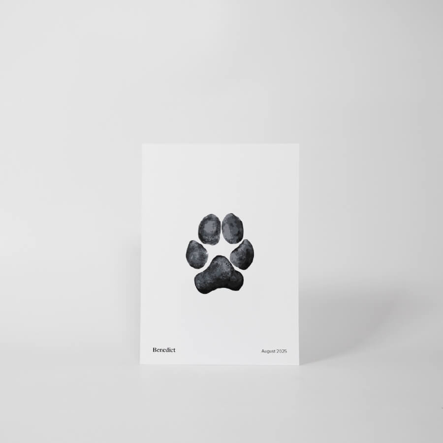 Paw print keepsake. Memorial print in black.