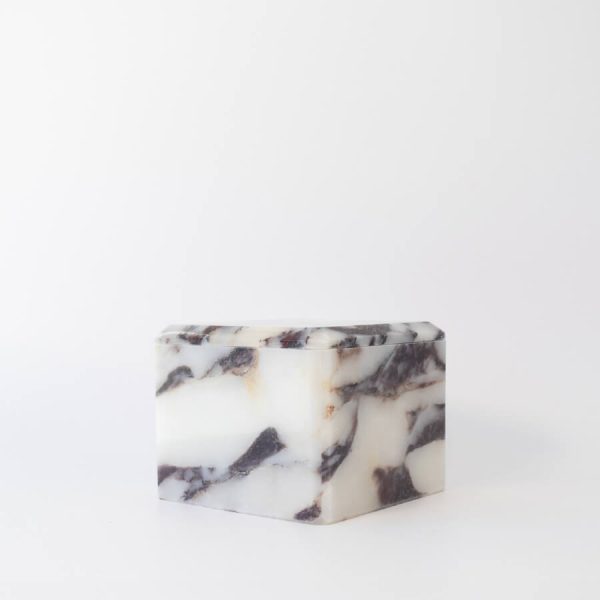 Buddy pet urn. Image of marble chest urn in viola calacatta.
