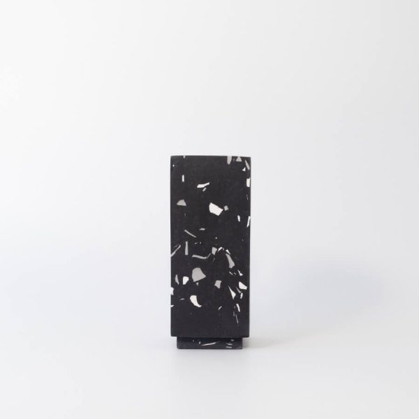 Buddy pet urn. Image of terrazzo square urn in black.