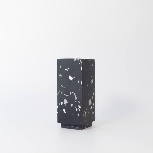Buddy pet urn. Image of terrazzo square urn in black.