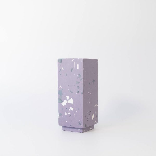 Buddy pet urn. Image of terrazzo square urn in lilac.