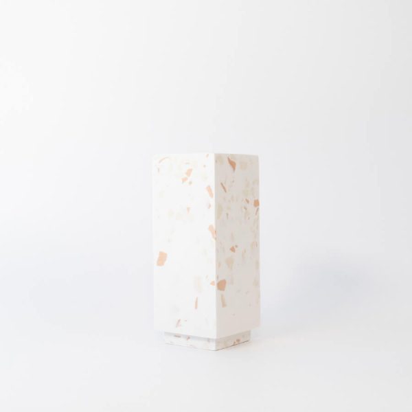 Buddy pet urn. Image of terrazzo square urn in white.