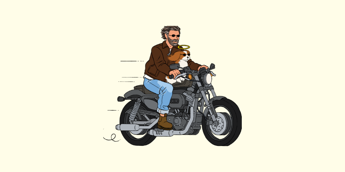 Buddy Partner in Crime Man on Motorcycle with dog