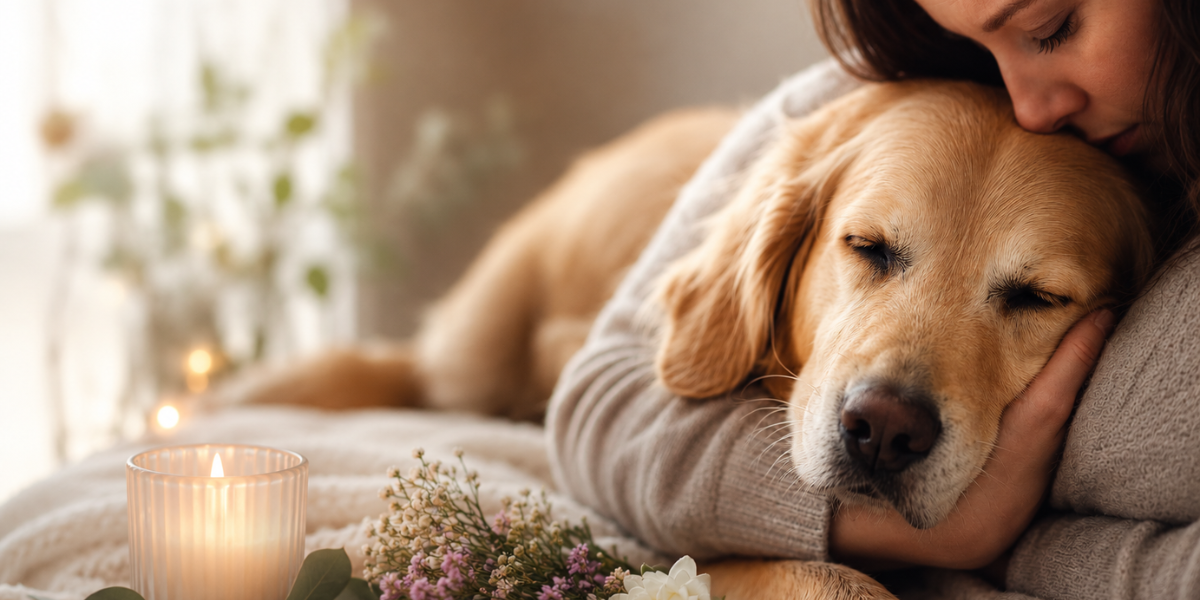 Woman holding older dog - Understanding Pet Euthanasia